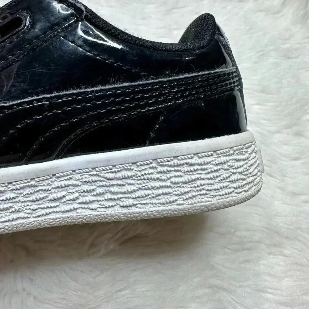 Puma Basket Heart Patent Black Sneakers  Pink Laces Size 8 - Picture 14 of 16